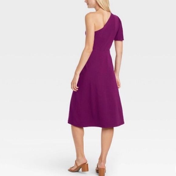 NWT Who What Wear plum purple cotton blend one shoulder midi dress - Picture 2 of 9